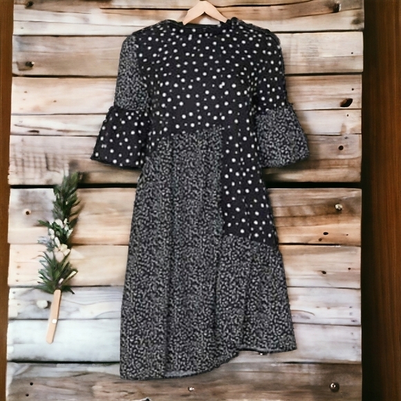 Caara Anthropologie Asymmetrical Black White Polka Dot Millazo Dress Size M - Picture 1 of 16